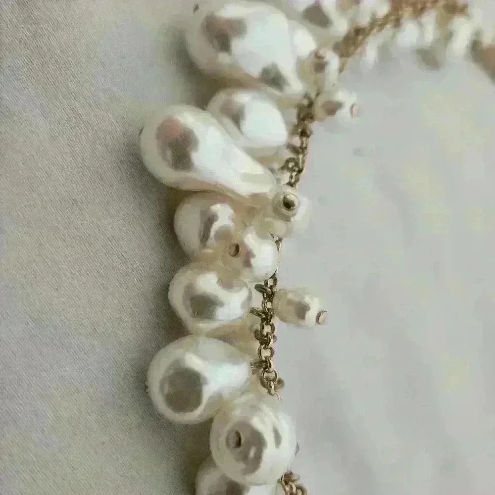 Luxury Pearl Necklace Gold Brunch Fun Flirty Cream White - Picture 4 of 5